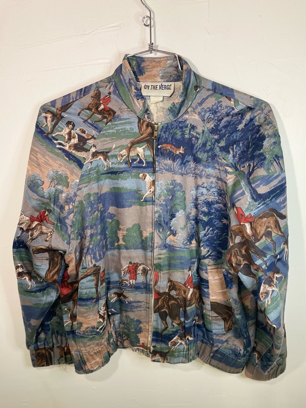 Vintage "On The Verge" English Fox - Hound Hunt Equestrian Bomber Zip-Up Jacket
